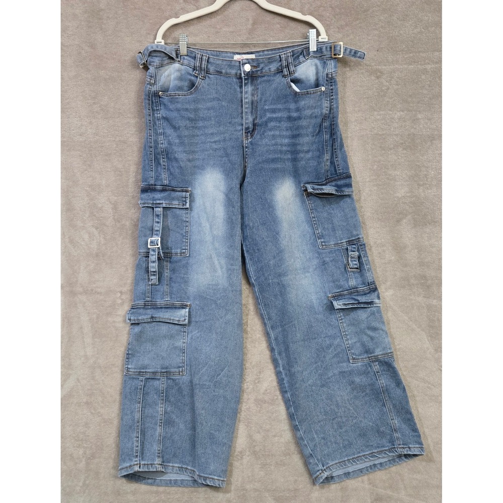 Grunge Cargo Jeans Women 18 Wide Leg Utility Y2K Streetwear Skater Cyberpunk